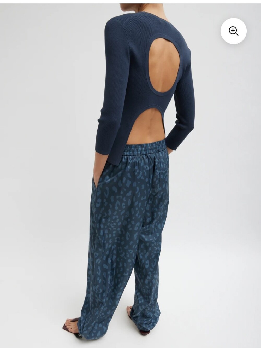 Tibi Recycled Sporty Nylon Cheetah WIde Leg Pull-On Pant - Navy Fog - S - NWT - Picture 11 of 12